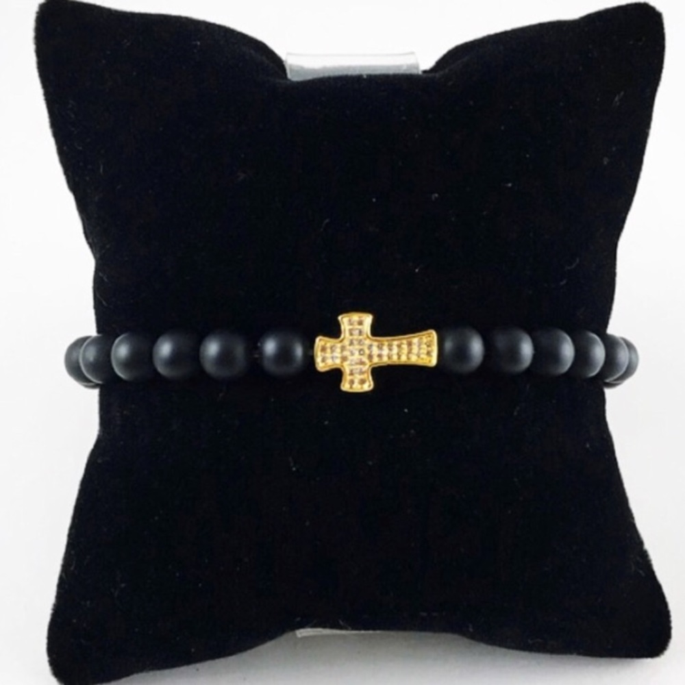 Men or women Yellow gold plated cz cross bracelet - Picture 2 of 9